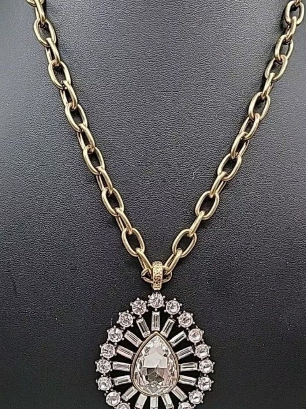 RJ Graziano CN Large Crystal Statement Pendant Necklace 40" Chunky Gold Tone - Picture 2 of 16